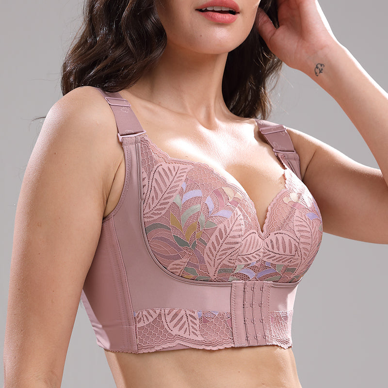 Women's Full Coverage Front Closure Wire Free Back Support Posture Bra  Shapewear